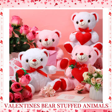 Jellyarch 4 Pcs 11.8'' Valentines Bear Stuffed Animals Plush Bear Gifts For Girlfriend Holding Rose And Heart Plush Soft For Val