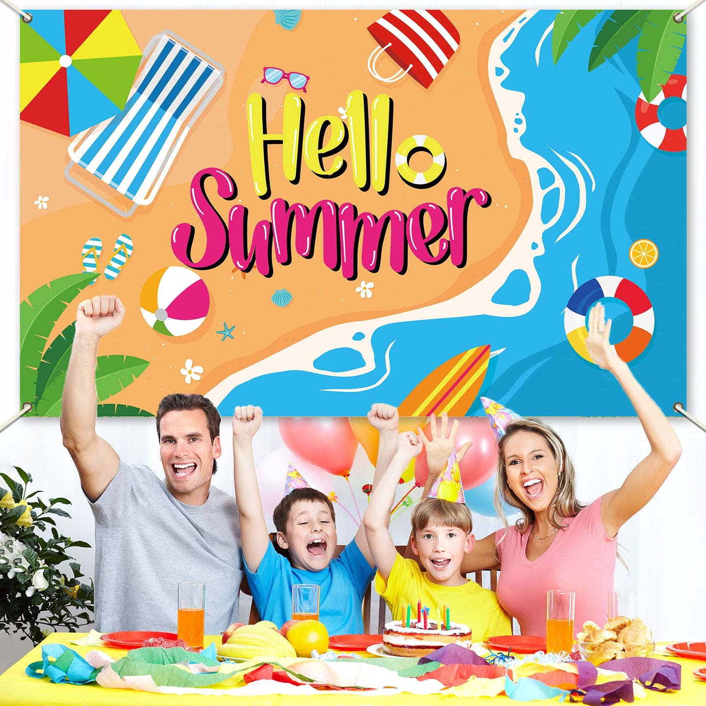 Beach Backdrop Decorations Hawaiian Pool Party Banner Pool Surfboard Background For Birthday Summer Themed Party Supplies Favors