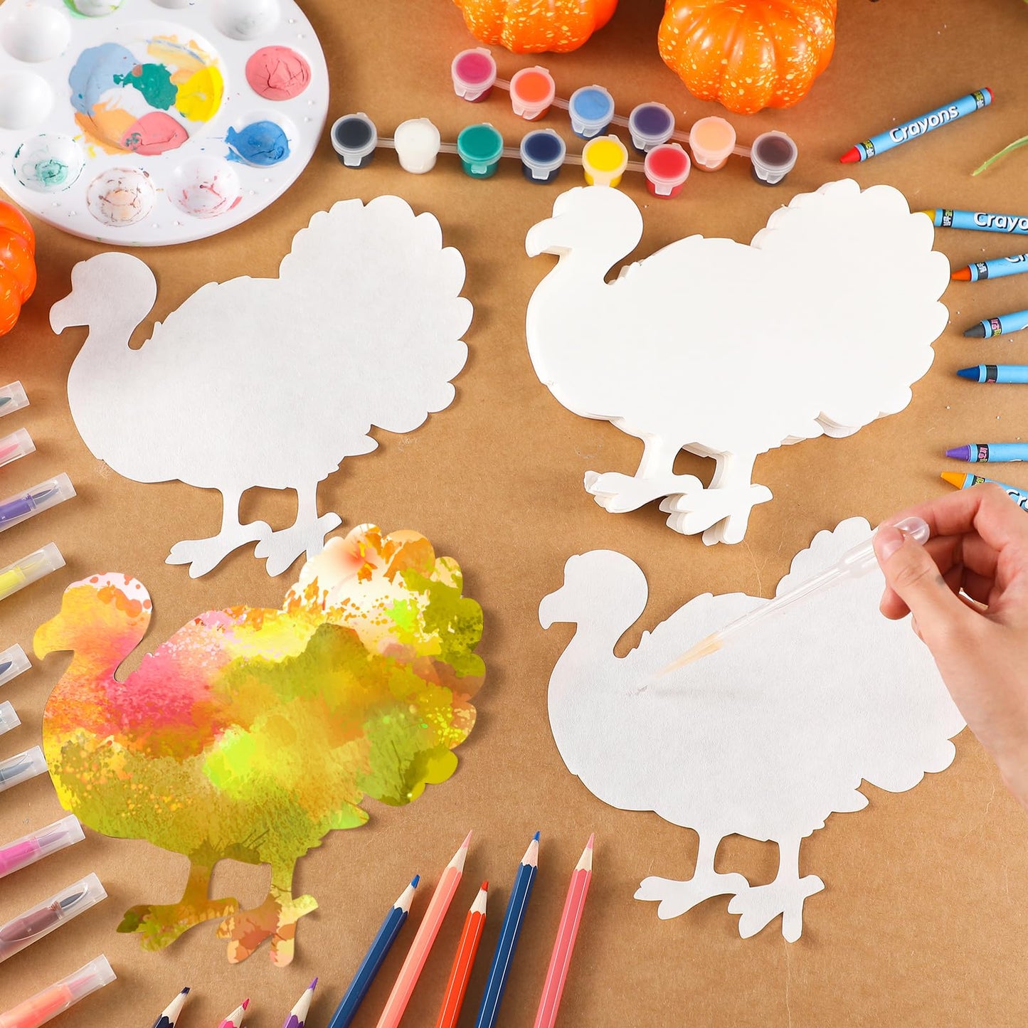 Gersoniel 100 Pcs Color Diffusing Paper Turkey Thanksgiving Color Diffusing Watercolor Crafts for Thanksgiving Arts and Crafts