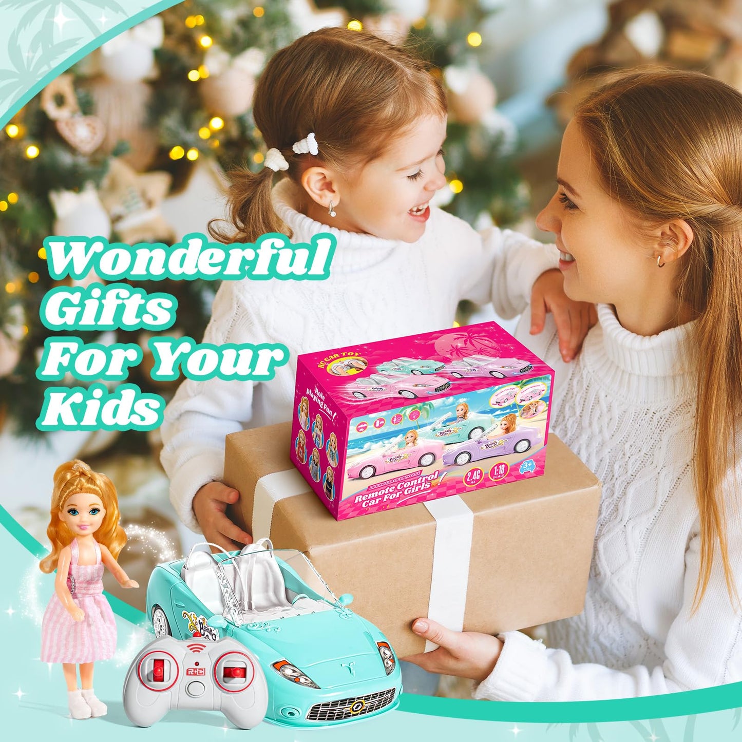 Hapkid Blue Remote Control Car For Girls, 1:18 Scale Rc Cars With Led Light, 2.4 Ghz Blue Truck Toy With 100 Min Long-Lasting Re