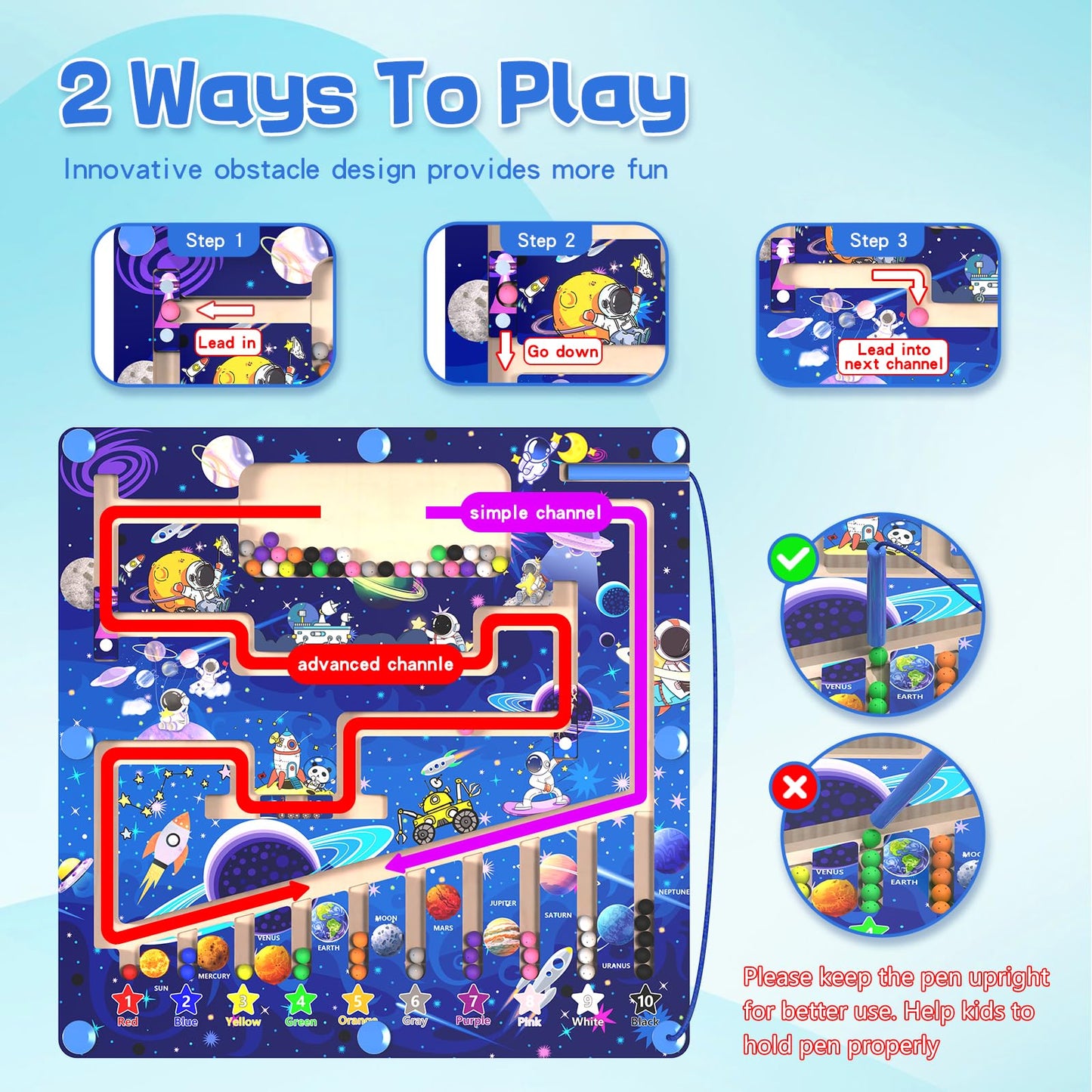 Magnetic Color And Number Maze - Montessori Toys For 3+ Year Old - Wooden Color Matching Learning Counting Puzzle Board -Toddler