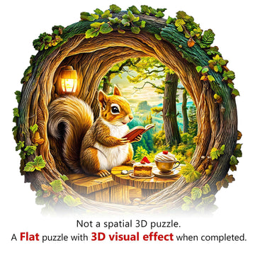 Wooden Puzzles for mature-themeds - Squirrel in The Cave  Flat Jigsaw Puzzle with 3D Visual Effect  Unique Shape Wood Puzzles mature-themed  Good Gift Idea for Friend and Family (M-11.4 * 11.2in -200 Pieces)