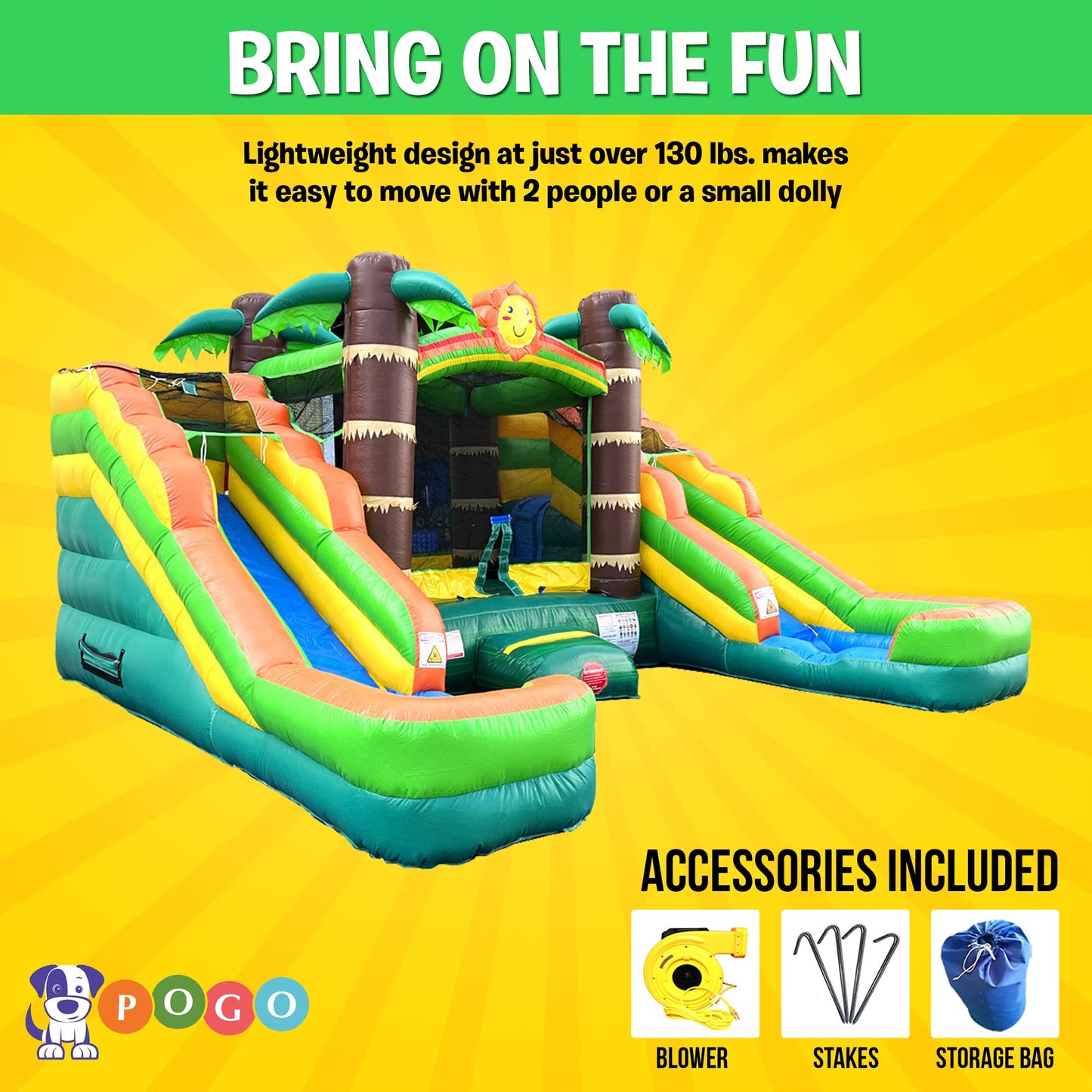 Crossover Tropical Inflatable Bounce House with Double Inflatable Water Slides for Kids, 16.5 x 15 x 11 Foot, Bouncy House for K