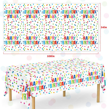 Miucat 3Pcs Birthday Tablecloth, Happy Birthday Decorations Set, Colorful Rainbow Dots Design With Happy Birthday Tablecloth. Wa