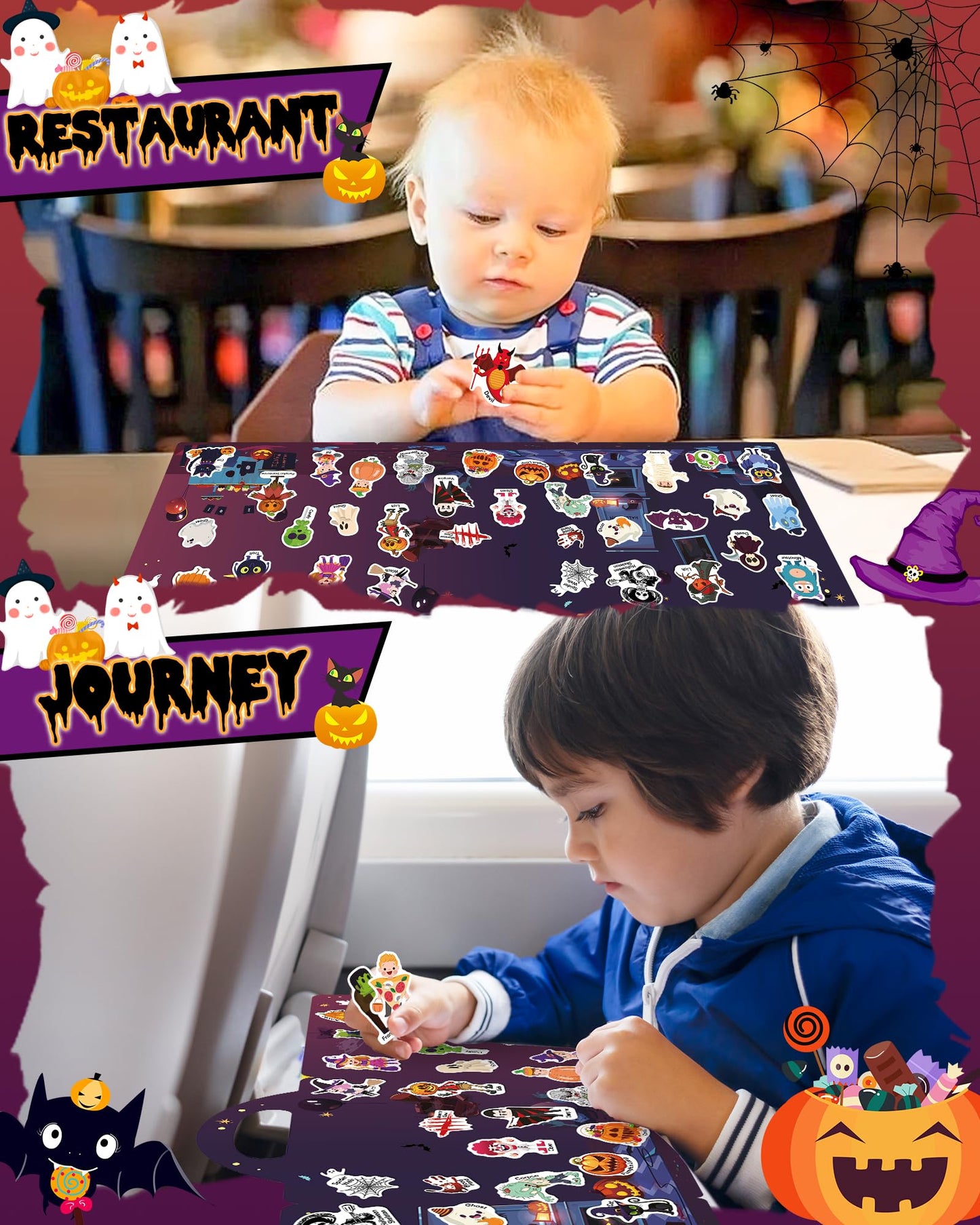Benresive Reusable Sticker Books For Kids 2-4, Sticker Books For Toddlers 1-3, Toddler Sticker Book Age 2-4, Toddler Travel Toys Activities Crafts Gifts - Halloween Sticker Book