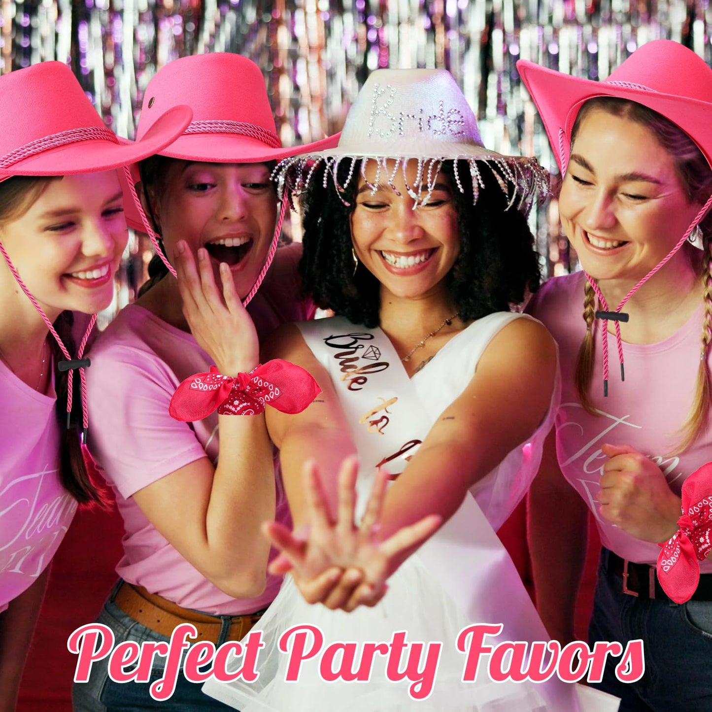 Zhanmai 12 Pcs Cowboy Hat and Bandana Cowboy Cowgirl Hats Bulk Western Party Costume Halloween Accessory(Rose Red,Polyester)