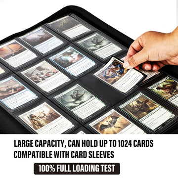 KarlyPro enhanced 1000+ Pockets Card Binder  16-Pocket Ringless Trading Card Album Folder Tag Design -Double Side Loading UltraSonic-16 1024 Tech Zip Binder for TCG-Black
