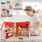 WOODMAM Foldable Wooden Dollhouse Set with 13 Furniture Pieces, 4 Rooms, Red, 1:12 Scale, Portable Handle, Ideal Christmas Gift for Kids