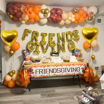 Jobkoo Friendsgiving Balloons Friends Giving Party Decorations 16 Inches Tall Gold Heart Friendsgiving Foil Mylar Balloon Letter