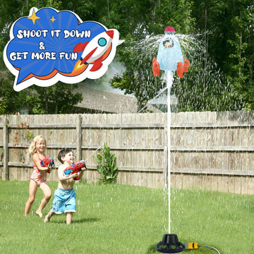 Outdoor Water Sprinkler For Kids & Toddlers - Rocket Design Water Powered Liftoff 9-16Ft & Spin, Outside Kids Sprinkler For Yard Pool Garden - Summer Water Toys Birthday Gift