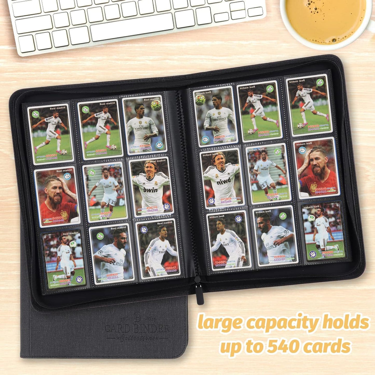 Foalgo 9 Pocket Card Binder, Premium Zip Trading Card Binder, 540 Double Sided Pocket Pu Collection Binder, Collector Album, Card Folder For Mtg, Tcg, Sports Cards (Black)
