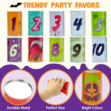 Joyin 13 Pcs Halloween Carnival Bean Bag Toss Game Set With 10 Tin Cans And 3 Bean Bag For Holiday, Birthday Party