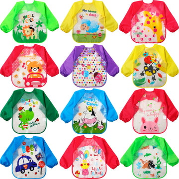 Jagely 12 Pcs Kids Art Smocks Toddler Smock Waterproof Painting Aprons Children Apron With Long Sleeve Washable Bib For Baby Eat