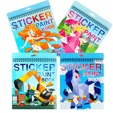 Sticker By Number Crafts For Kids Ages 4-8 Sticker Paint Books Princess Unicorn Mermaid Vehicle Stickers For Kids Girls Boys Ages 3 4 5 6 7 8 Birthday Party Favors Travel Activity Sticker Book