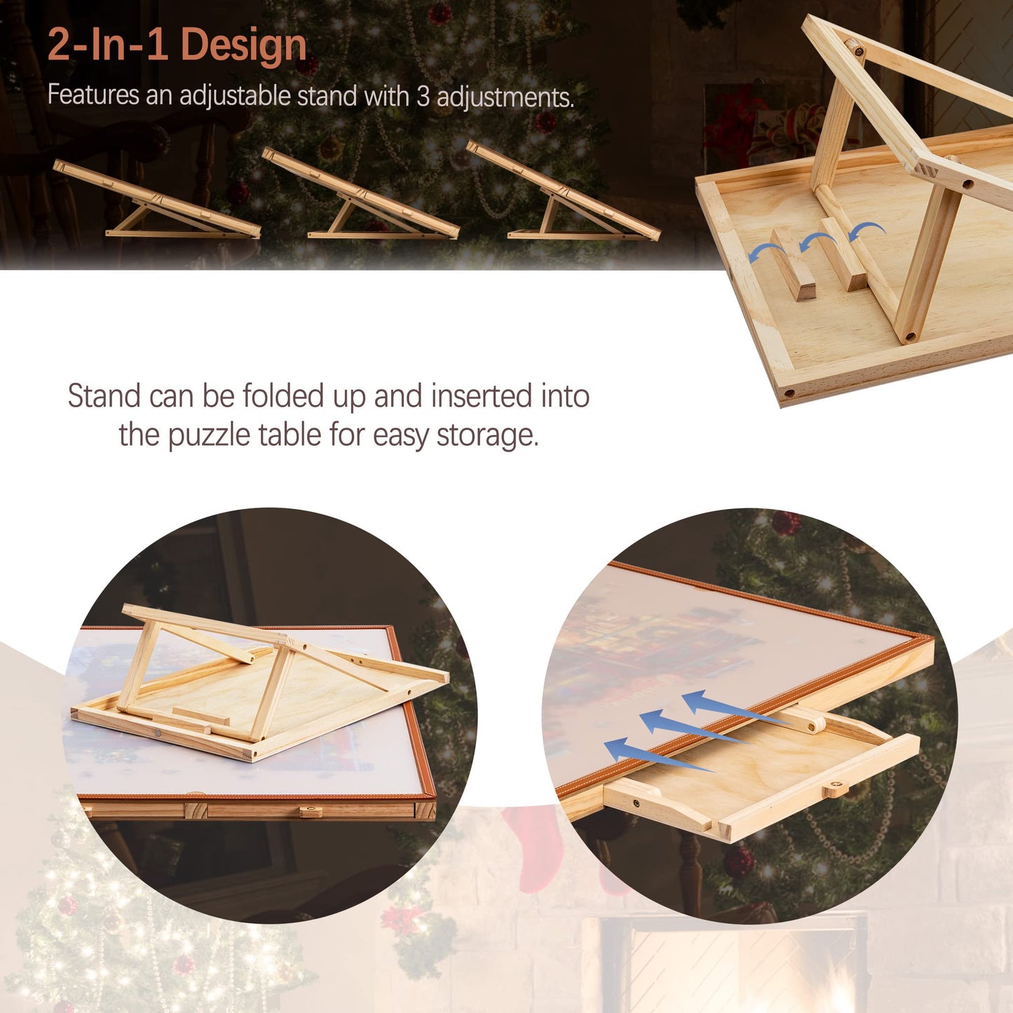 Tektalk Jigsaw Puzzle Table, Wooden Plateau with Leather Bar, Adjustable Stand, 4 Drawers, for 1500 Pieces, Model WGPTZ