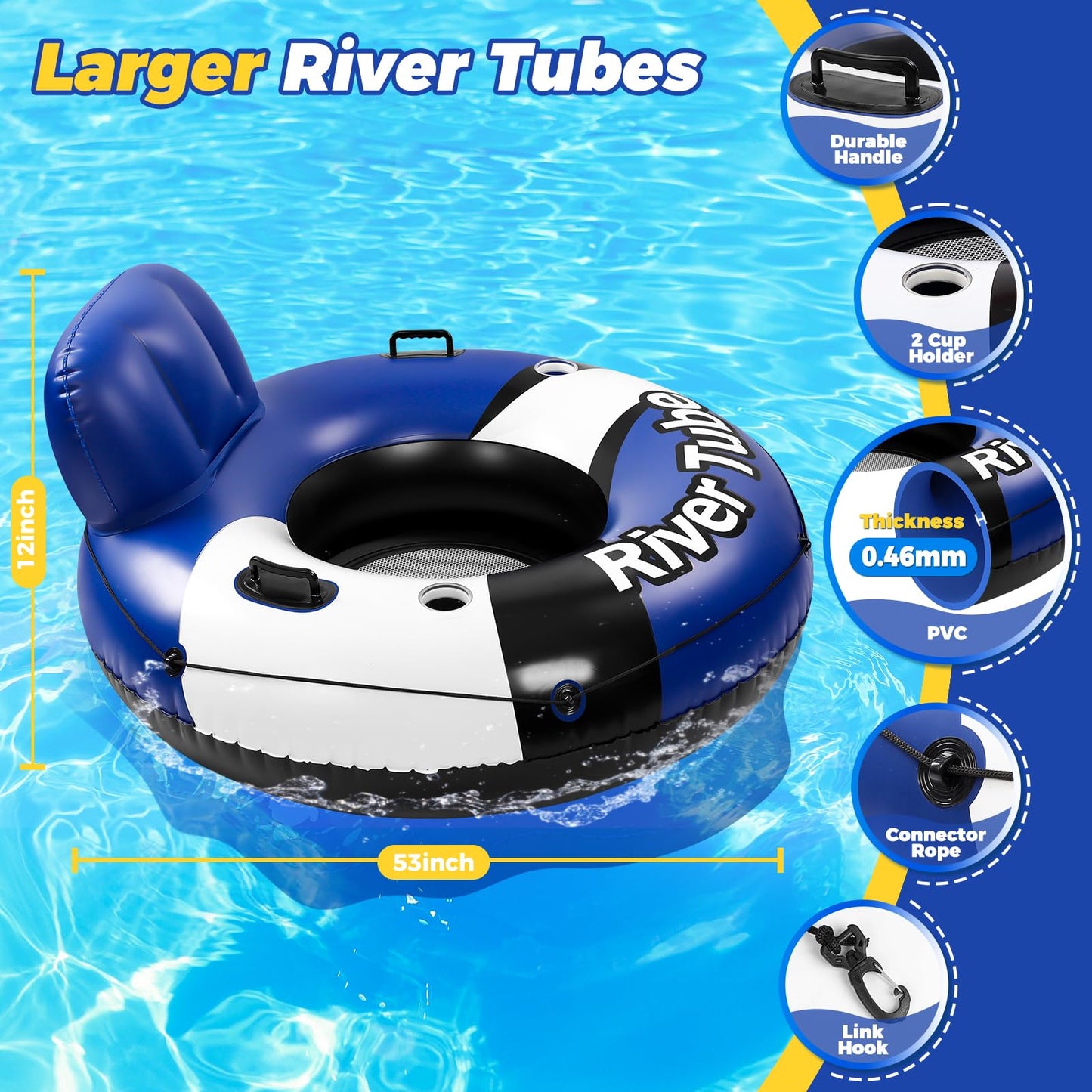 Kizjorya 2025 New & Upgraded River Tubes For Floating Heavy Duty, Inflatable Float For Beach Lake Rafting, Fool Floats With Mesh