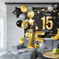 Happy 15Th Birthday Balloons Gold Set Decor - Cheers To 15 Years Old Party Theme Garland Star Moon Banner Backdrop Decorations F