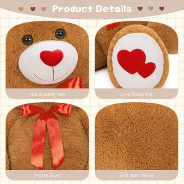 Tezituor Giant Teddy Bear Stuffed Animal 4Ft - Big Teddy Bear With Love Red Heart - Large Stuffed Bear Plush Toys For Kid Christ