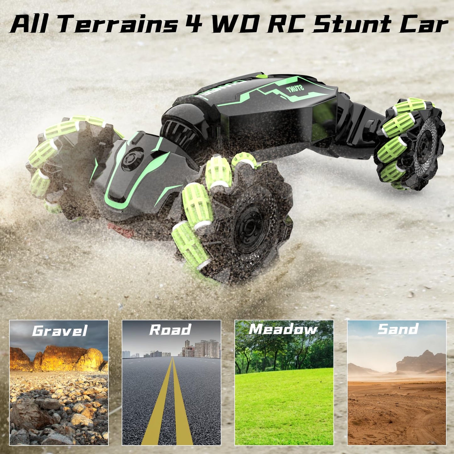 JAMIEWIN Remote Control Car Kids Toys, 4WD RC Drift Car Toy Cars,Gesture Sensing RC Stunt Car with Music Lights Sprayer,Double-S