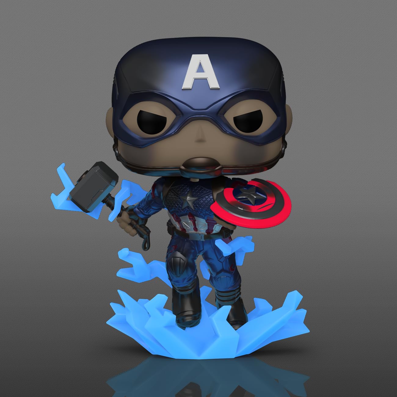 Funko POP! Marvel Captain America Glow in The Dark & Metallic with Broken Shield & Mjolnir - Model 68656, Multicolor Exclusive