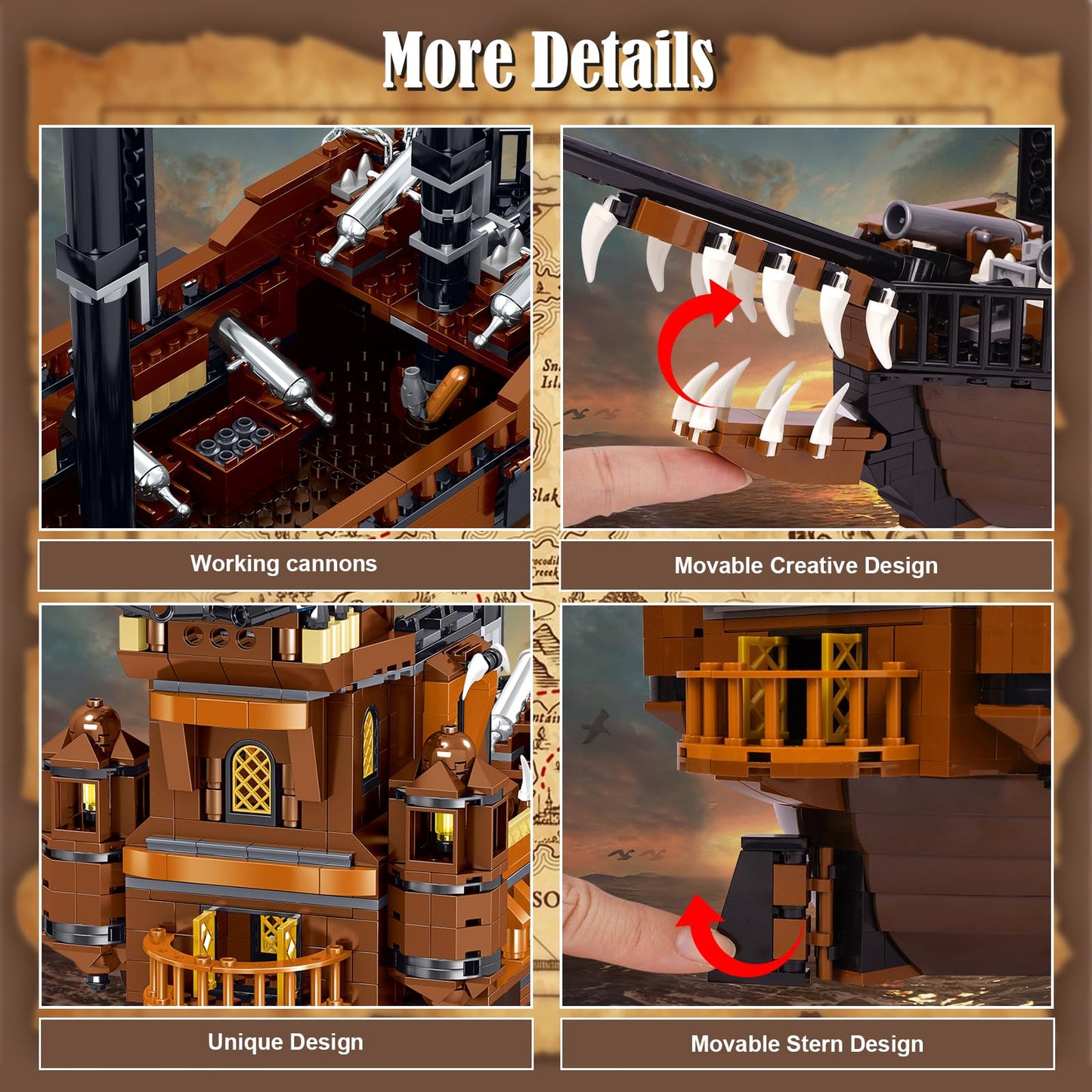 Hallisun Toy Building Block Set  Pirate Ship Regular Size Brick Model Kit  Creative Ship Building Construction  Christmas Birthday Gift for mature-themed Teens Children Kids Boys Girls 8+ 1182pcs