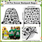 Equsion 144 Pcs Soccer Party Favors Drawstring Bags with Adjustable Bracelets Stress Balls Keychains Stickers and Wish Cards for