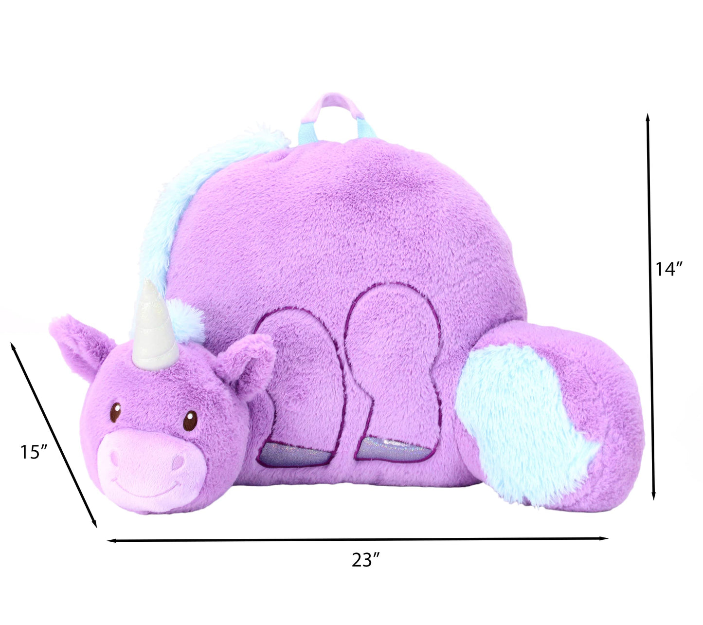 Soft Landing Plush Unicorn Backrest, 14" x 26" x 16", Purple/Blue, 95% Polyester, Model 55127