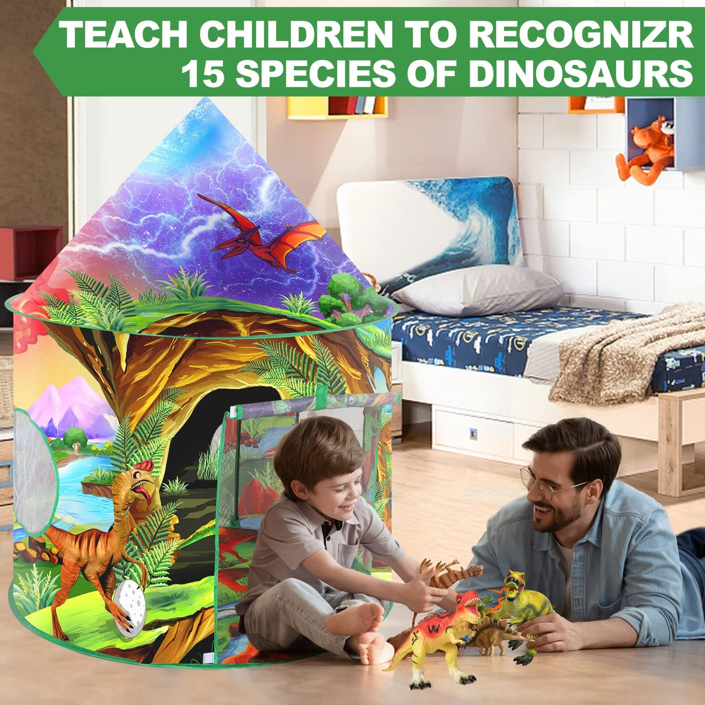 Willingheart Dinosaur Kids Play Tent Boys Girls Indoor Outdoor Pop Up Tents Foldable Toddler Baby Playhouse Child Playroom Children'S Pretend Party Toy Fort House Birthday Gift Camping Games Supplies