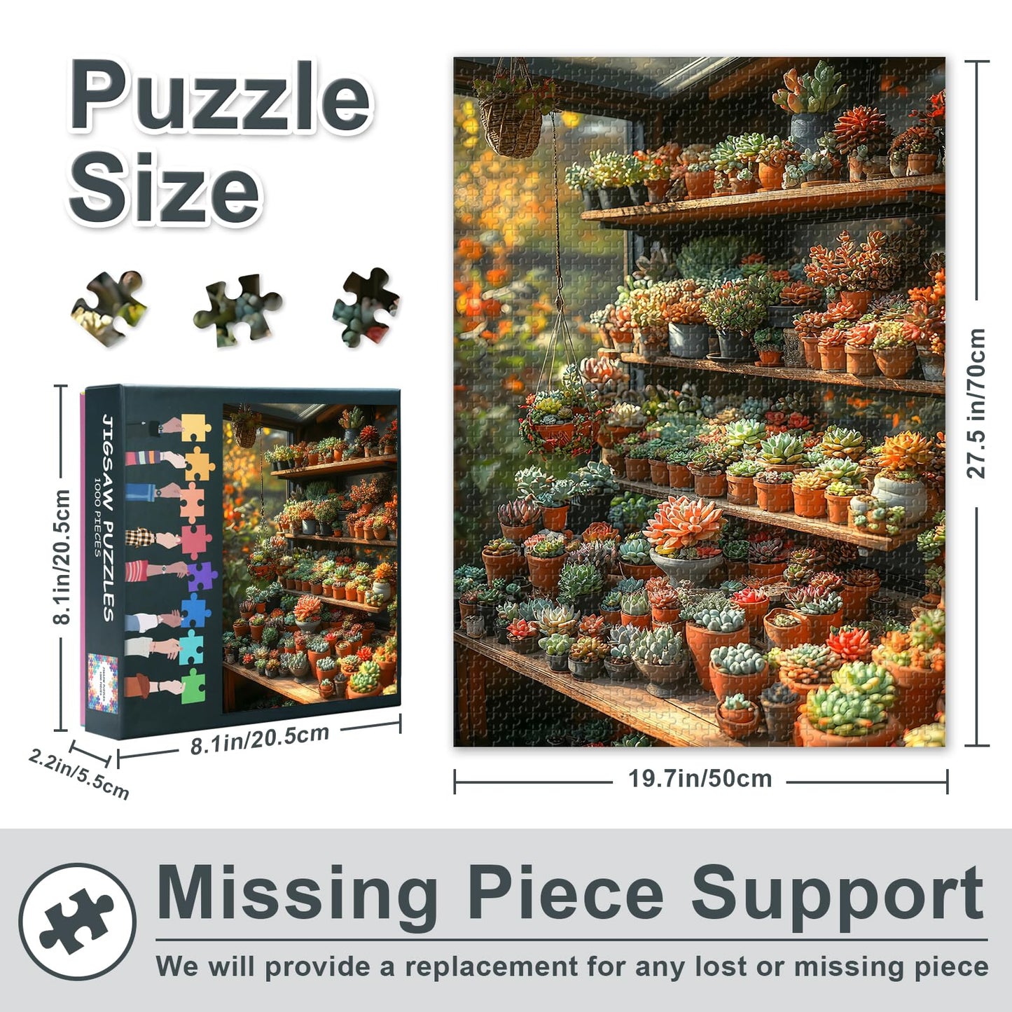 Succulents Jigsaw Puzzles 1000 Pieces  mature-themed Jigsaw Puzzles  Succulents Terracotta Pots mature-themeds Jigsaw Puzzle 1000 Piece Intellectual Educational Toy Finished Size 19.5 x 27.5 Inch