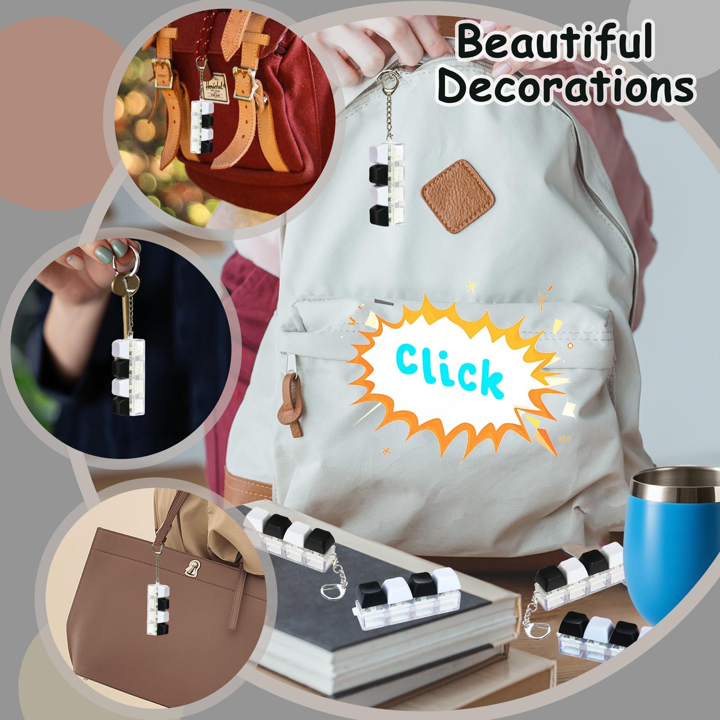 2 Psc Keyboard Fidget Toy  Keyboard Fidget Keychain 4-in-1 Keyboard Decompression Button Finger Clicker Toys  Button Stress Relief Fidget Gifts for mature-themed to Relief Stress (Black+White)