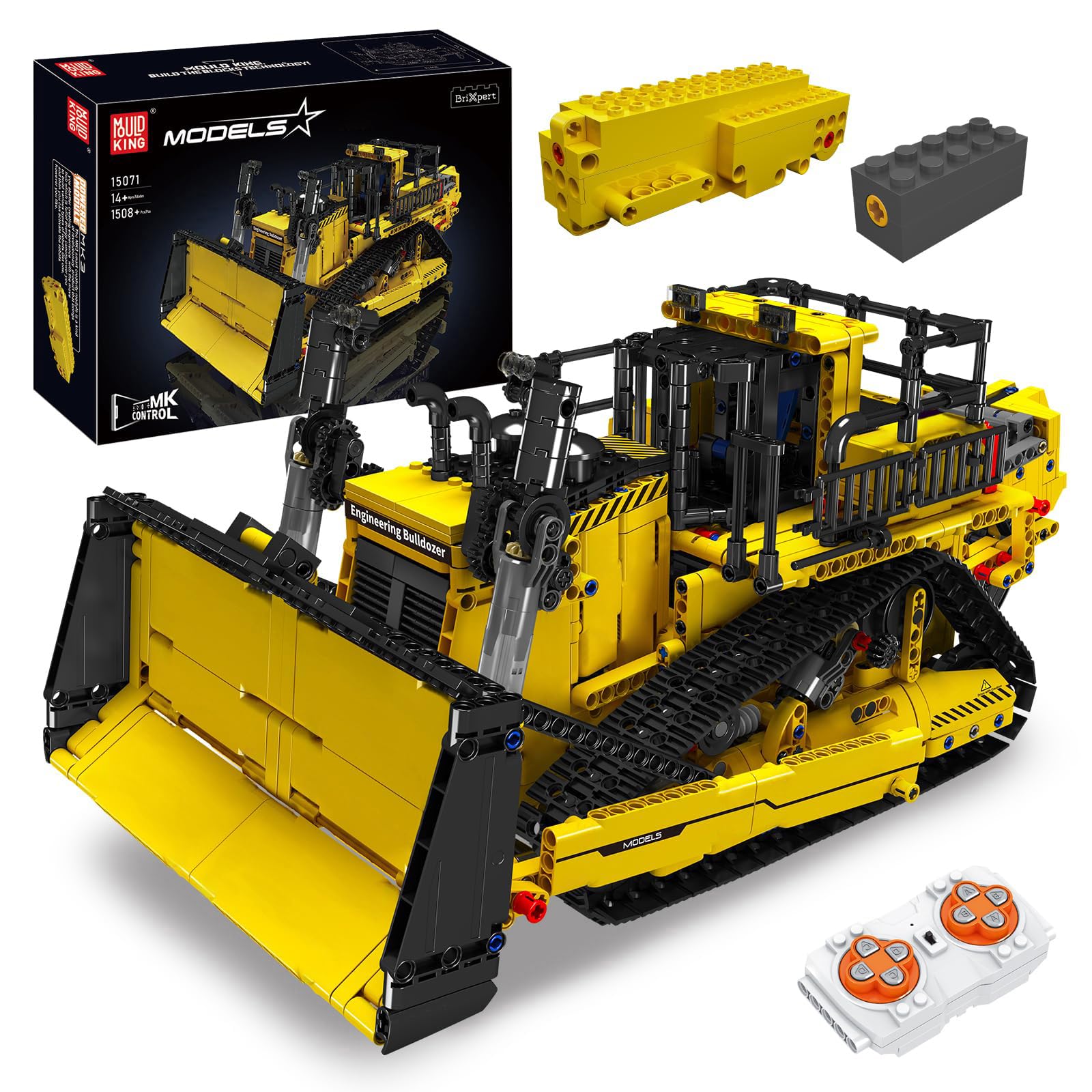 Mould King Bulldozer Technic Building Set  App-Controlled 2.4G RC Bulldozer Truck Construction Vehicle Toys with Engines  DIY Engineering Model Sets for mature-themeds/14+(1508 Pieces)