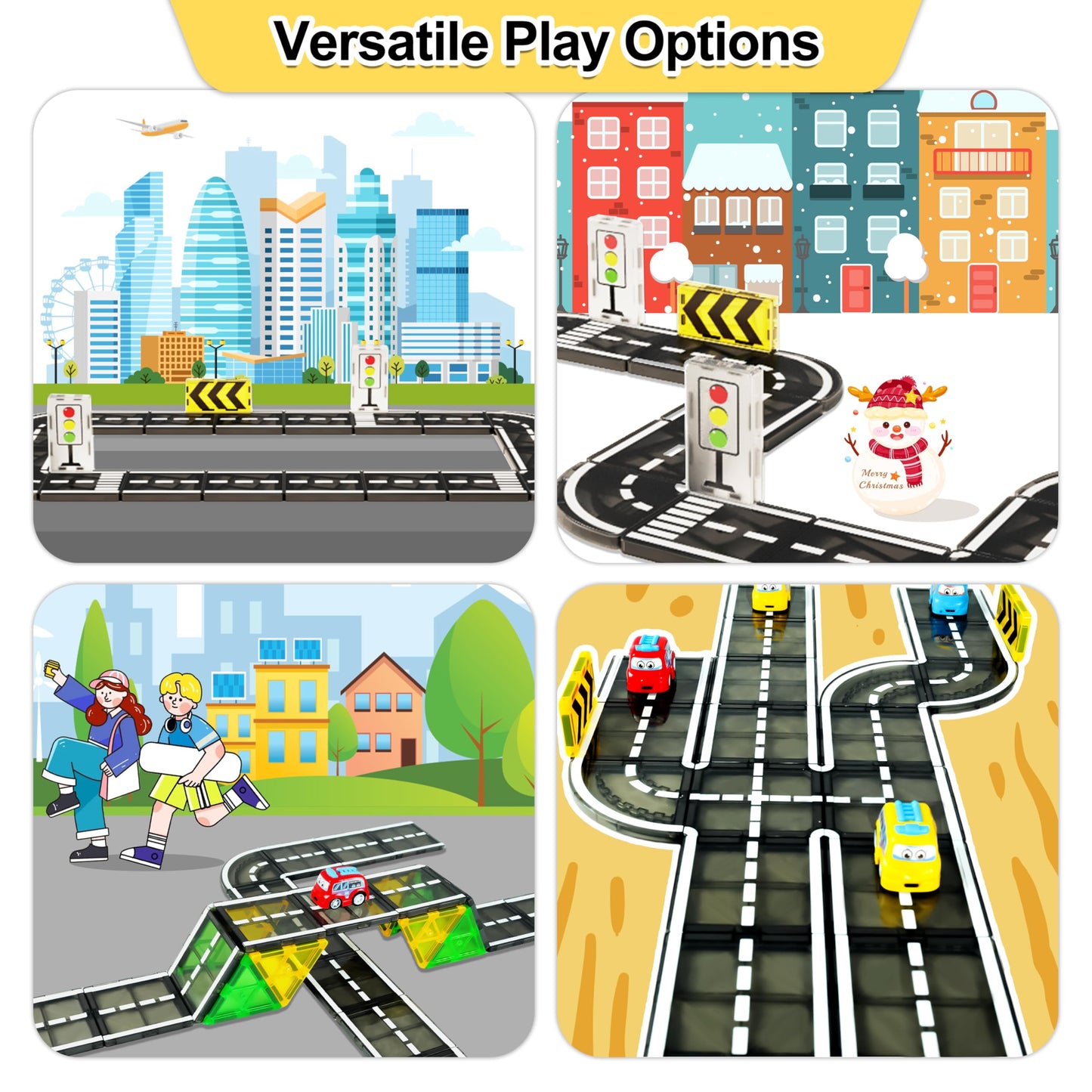 Drofex 82Pcs Magnetic Tiles Road, Magnetic Building Blocks Construction Toys For 3+Year Old Boys Girls, Kids Toys Montessori Toy