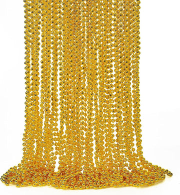 Artlunar 24 PCS Bead Necklace, Gold Mardi Gras Beads Party Stuff, 33'' Mardi Gras Christmas Beads Necklace Costume, Festival Par