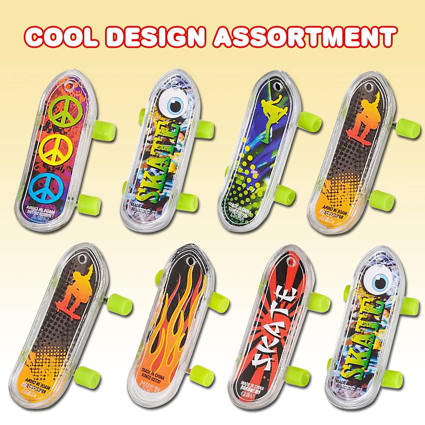 Artcreativity Mini Finger Skateboards For Kids (Bulk Pack Of 144) Durable Finger Boards In Assorted Designs, 2 Inch Fingerboard Skateboard Party Favors, Goody Bag Fillers