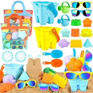 Luucio 42 PCS Beach Toys and Sand Toys, Sandbox Toys Beach Toys for Kids 3-10, Kids Beach Toys with Sand Bucket, Mesh Bags, Kids