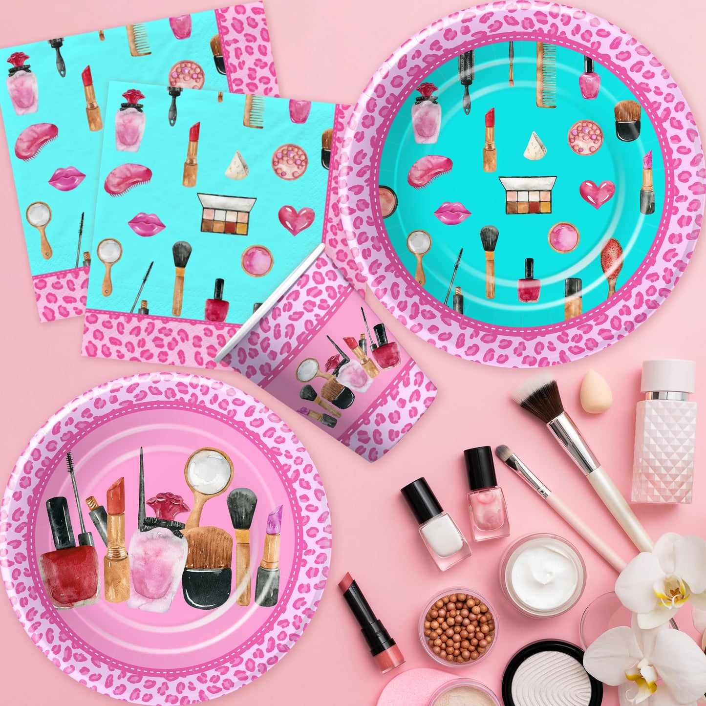 HIPVVILD Spa Party Decorations Tableware For Girls, Spa Makeup Birthday Party Supplies, Spa Party Plate, Napkin, Tablecloth, For