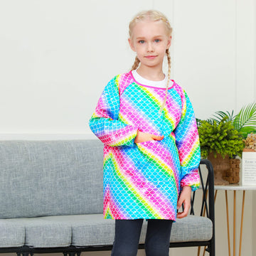 Pashop Kids Art Smocks Unicorn Waterproof Painting Apron Smock For Girls Boys Long Sleeve Knee Length Artist Smock With Pocket F