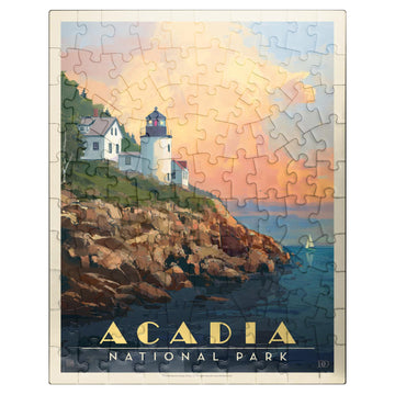 MyPuzzle Acadia National Park: Lighthouse  Vintage Poster - enhanced 100 Piece Jigsaw Puzzle for mature-themeds