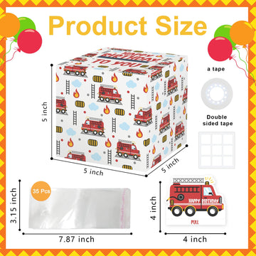 Happy Birthday Money Box For Cash Gift Set - Included Fire Truck Card With Happy Birthday And 35Pcs Transparent Bags, Fun Birthday Gift For Women Men, Surprise Box Money Gift