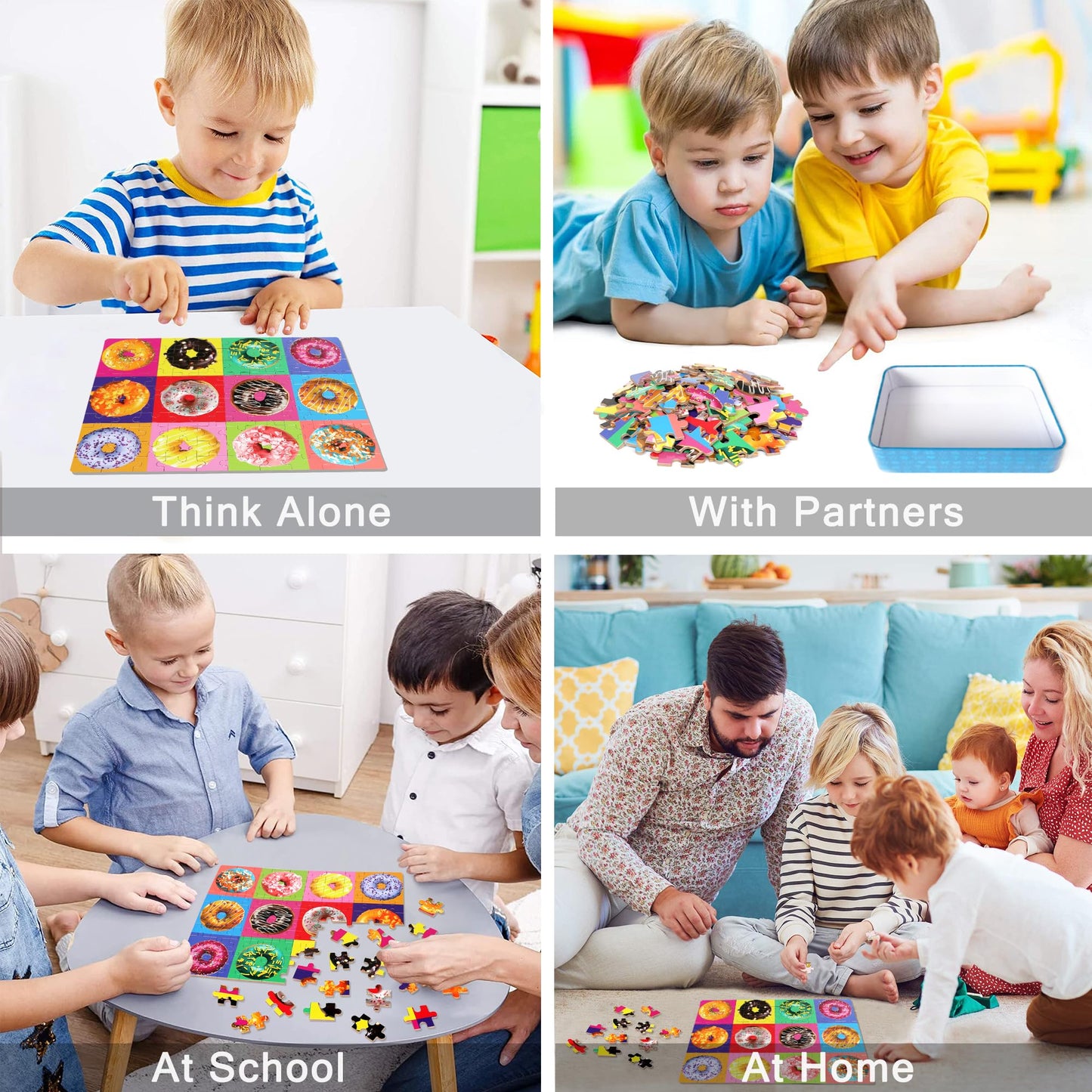 LELEMON Puzzles for Kids Ages 4-6,Donut 100 Piece Puzzles for Kids in a Metal Box, Educational Jigsaw Puzzles 100 Piece Puzzle G