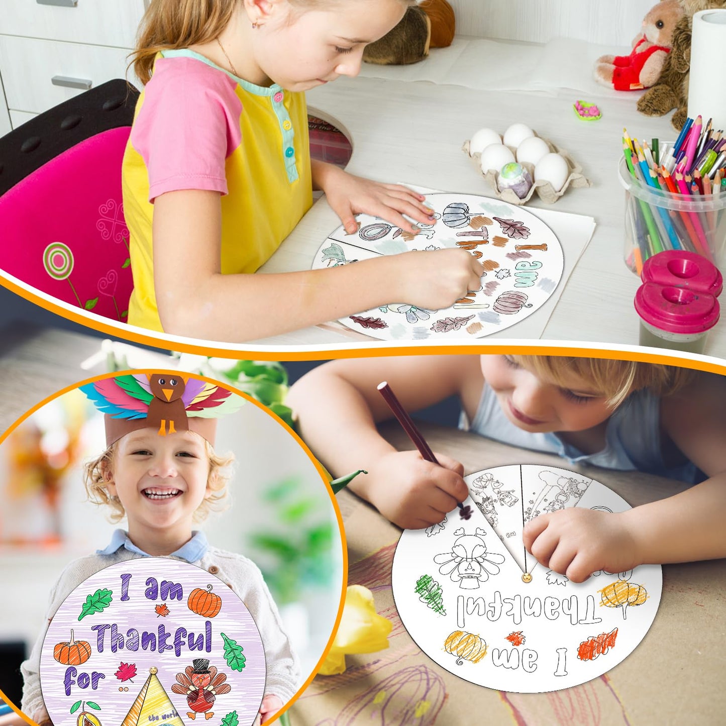 Jinei 12 Sets DIY Thanksgiving Craft Kit for Kids Color Your Own I Am Thankful for Wheel Craft Kit Thanksgiving Sunday School Pa