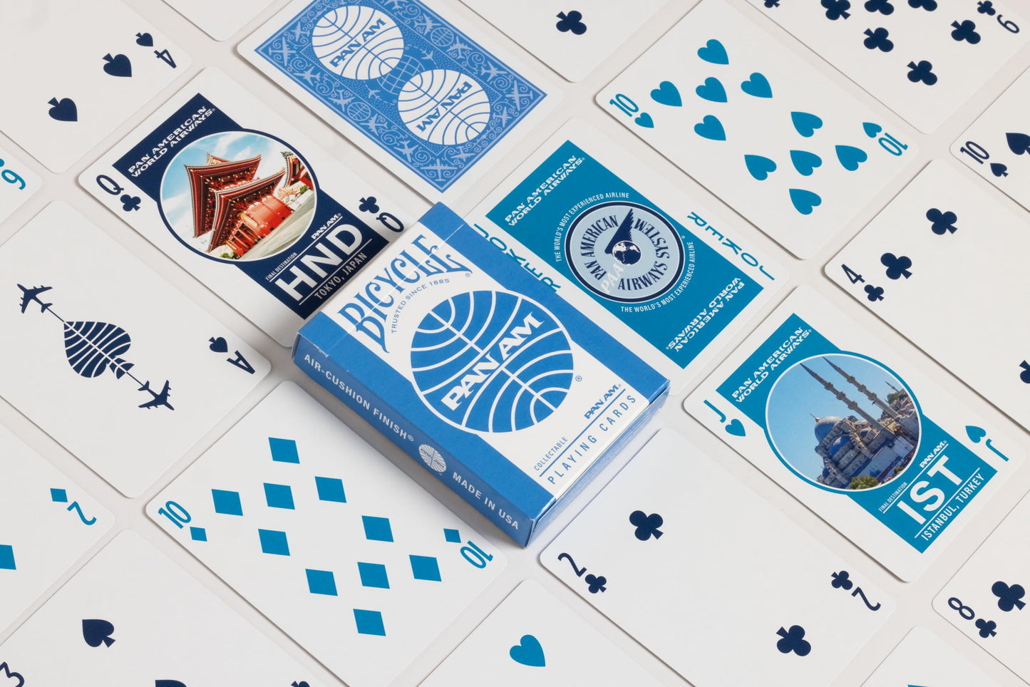 Bicycle Pan Am Air Playing Cards 2 Pack with Travel Tin - enhanced game-style Size Decks for Card Games - Classic Pan Am Design