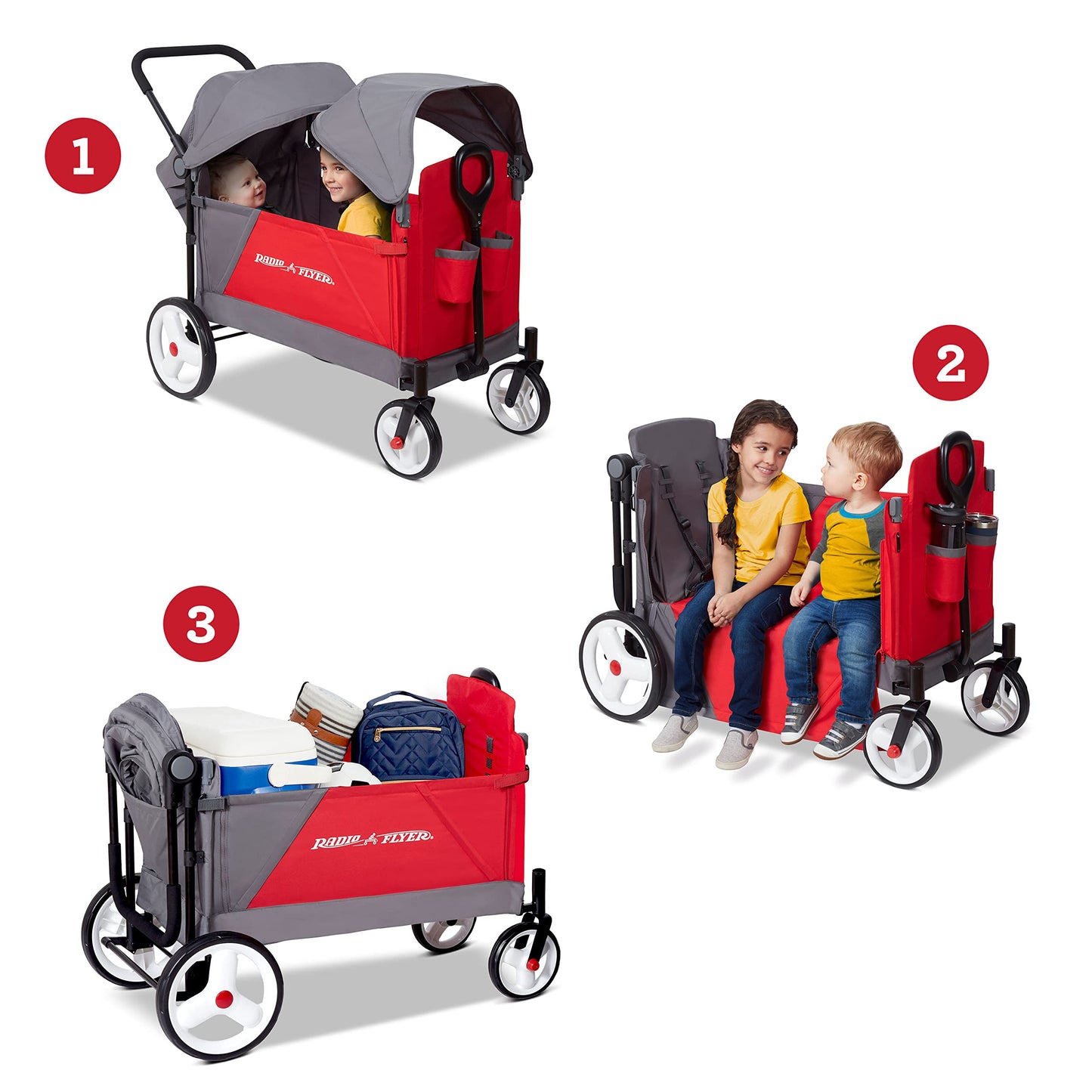 stroll and wagon Radio Flyer Discovery Stroll 'N Wagon with Canopies, Folding Wagon with Single Recline Seat, for 1+ Years