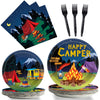 96 Pcs Camping Party Supplies Paper Plates Napkins Happy Camper Birthday Decorations Camping Adventure Party Tableware Set For B