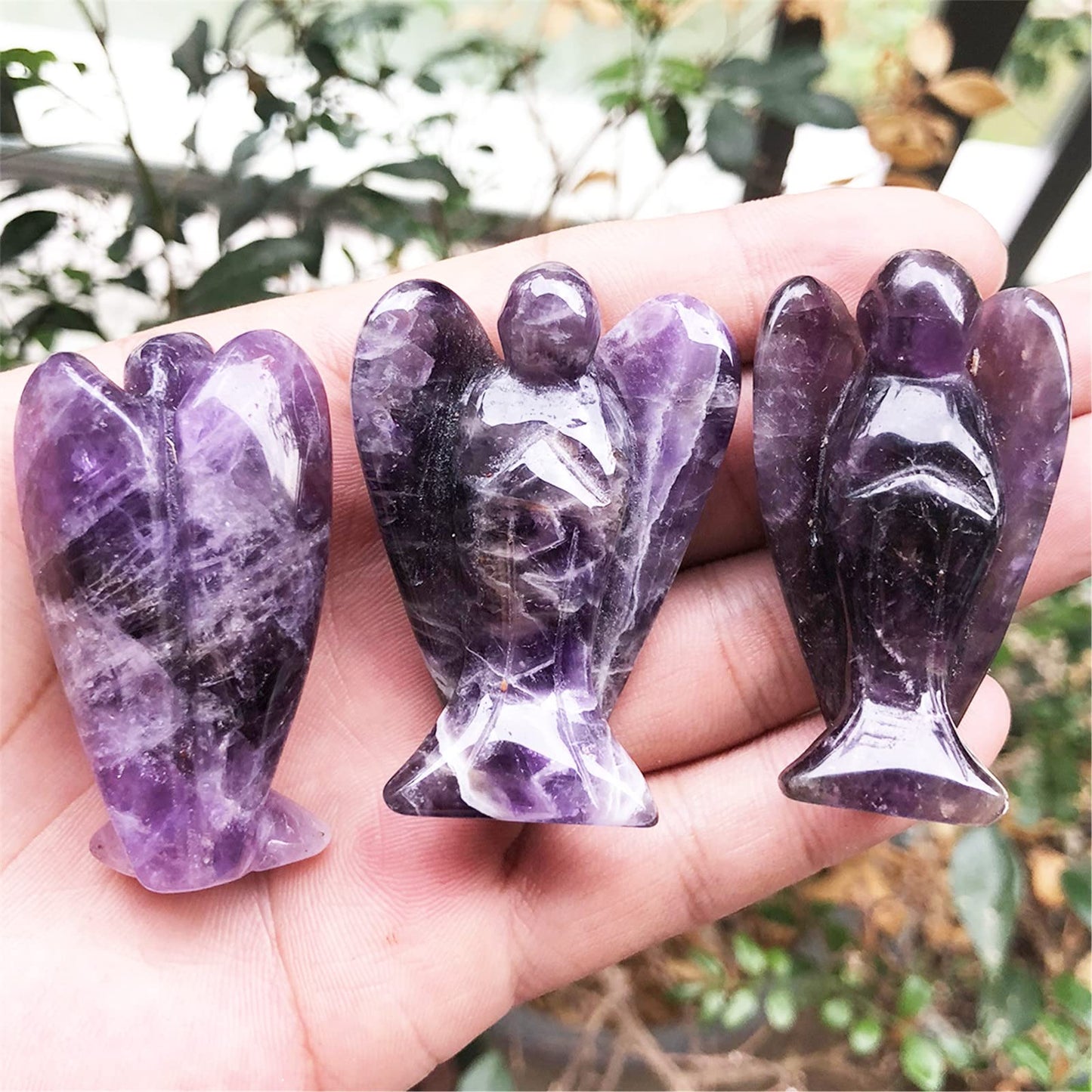 Fekuar Natural Amethyst Guardian Angel Statue, Hand-Carved Healing Crystal Pocket Figurines Decoration 2 Inches