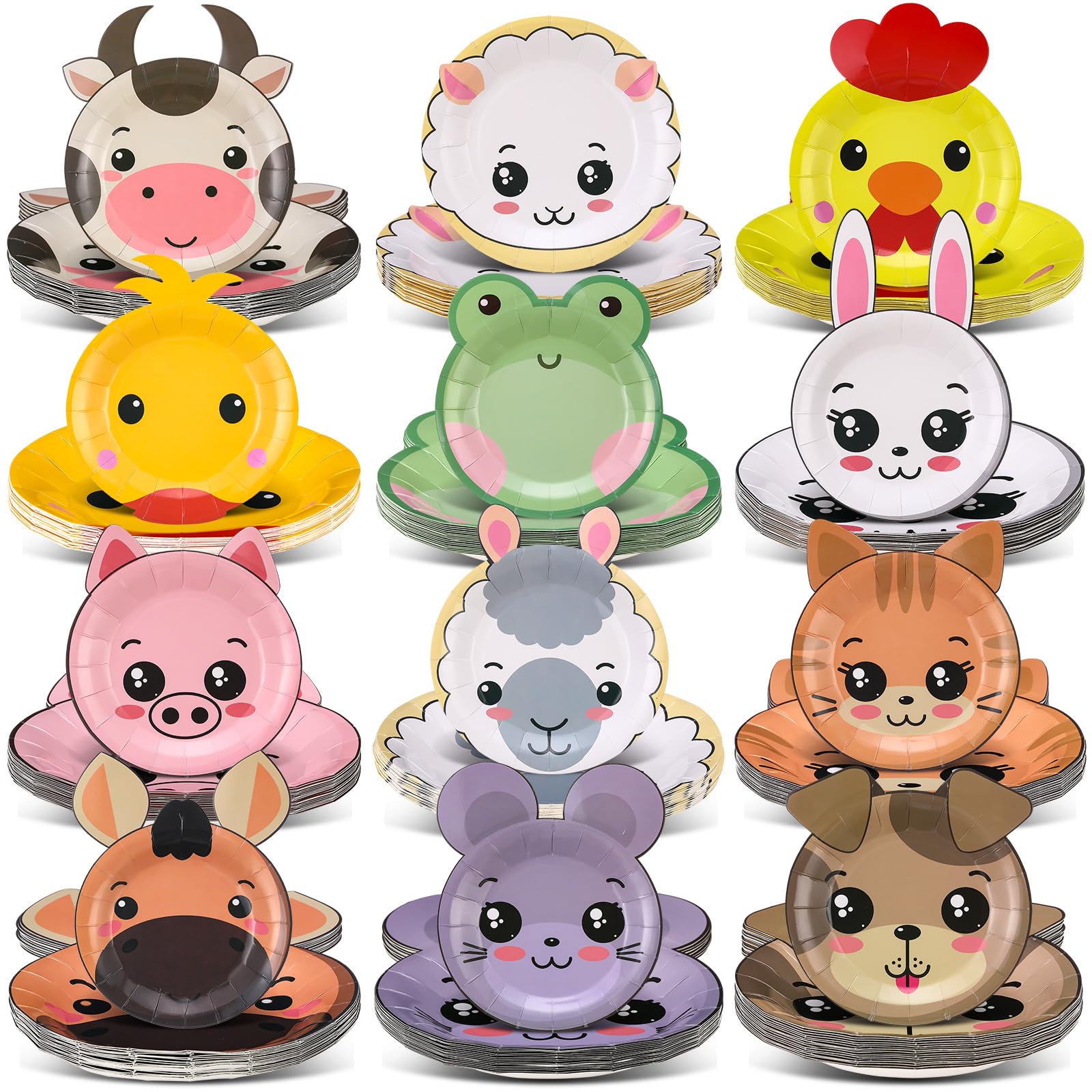 Zhehao 120pcs 7 Inch Farm Party Paper Plates Disposable Farm Animal Shape Plates Theme Supplies Tableware Livestock Animals Cart