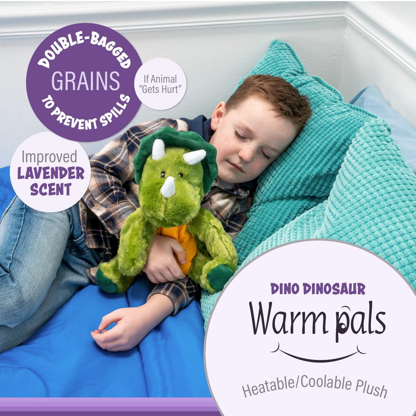 Warm Pals - Dino Dinosaur - 1.5Lbs - Cozy Microwavable Lavender Scented Plush Toys - Heated Stuffed Animal - Heatable Coolable Bedtime Comfort Plushie