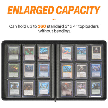 Migitec 9-Pocket Toploader Binder  Holds 360 3 x 4 Rigid Card Holders  Top Loader Collection Display Album for Trading Cards and Sports Cards - Black