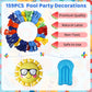 Amandir 159Pcs Summer Pool Beach Party Decorations Splash Tropical Balloon Garland Arch Kit Sun Watermelon Foil Balloons For Kid