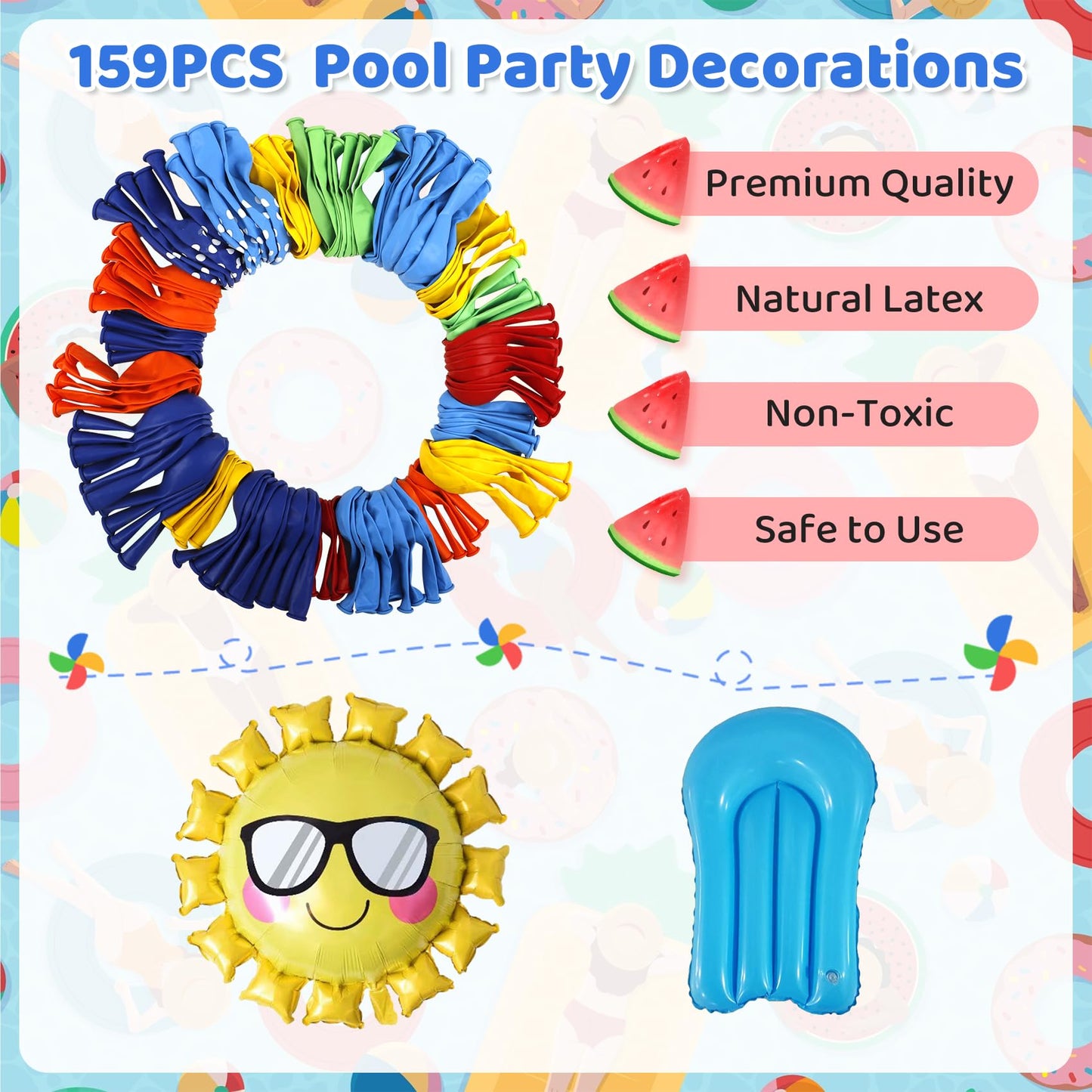 Amandir 159Pcs Summer Pool Beach Party Decorations Splash Tropical Balloon Garland Arch Kit Sun Watermelon Foil Balloons For Kid